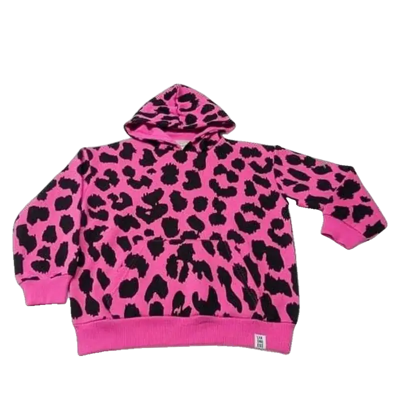 Pink and black leopard all-over print fleece hoodie