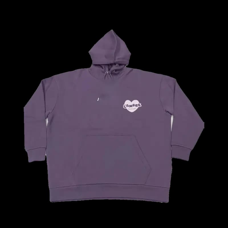 Purple oversized fleece hoodie with tonal puff print