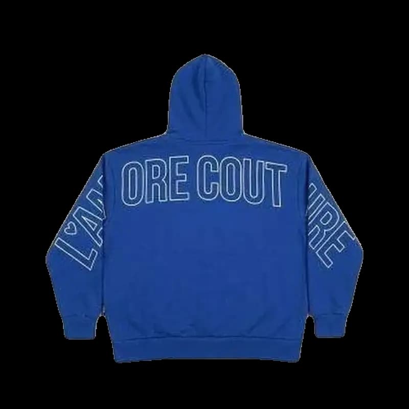 Royal blue fleece hoodie with large back and sleeve print