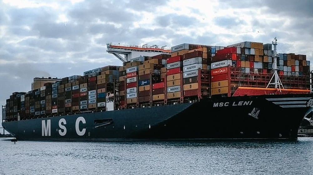 Container vessel loaded for international export