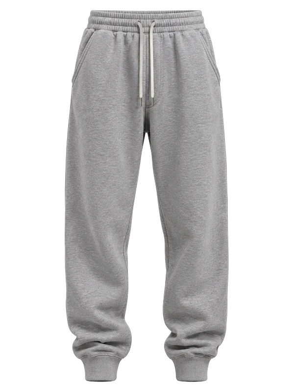 Heather grey heavyweight brushed fleece cuffed jogger with white drawcord