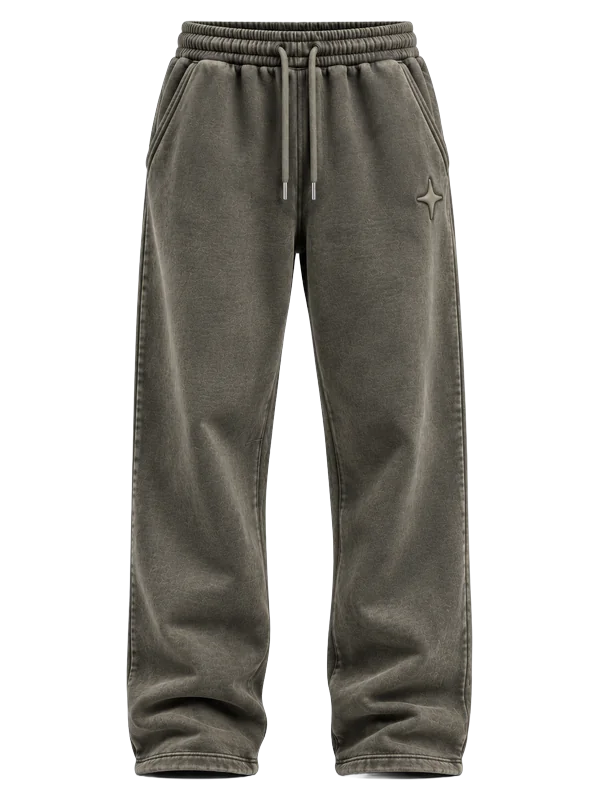 Vintage washed brown straight-leg fleece sweatpant with small puff print