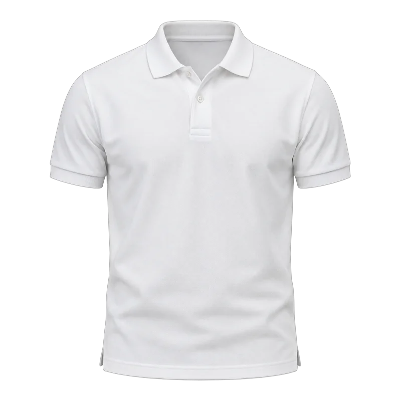 White classic cotton pique polo shirt with ribbed collar and two-button placket