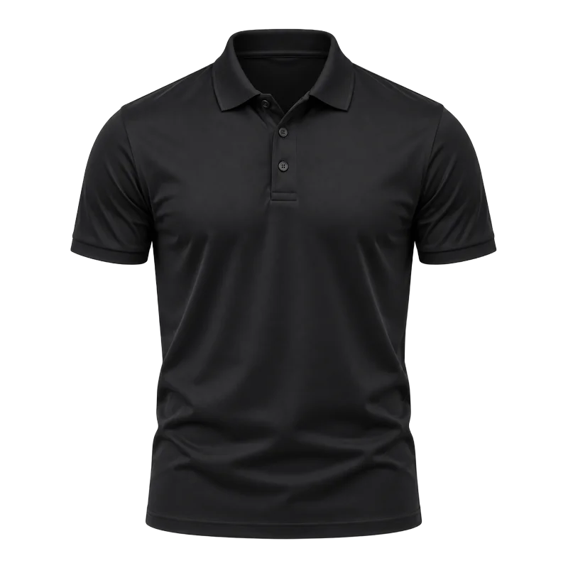 Black performance polo shirt in moisture-wicking poly-spandex