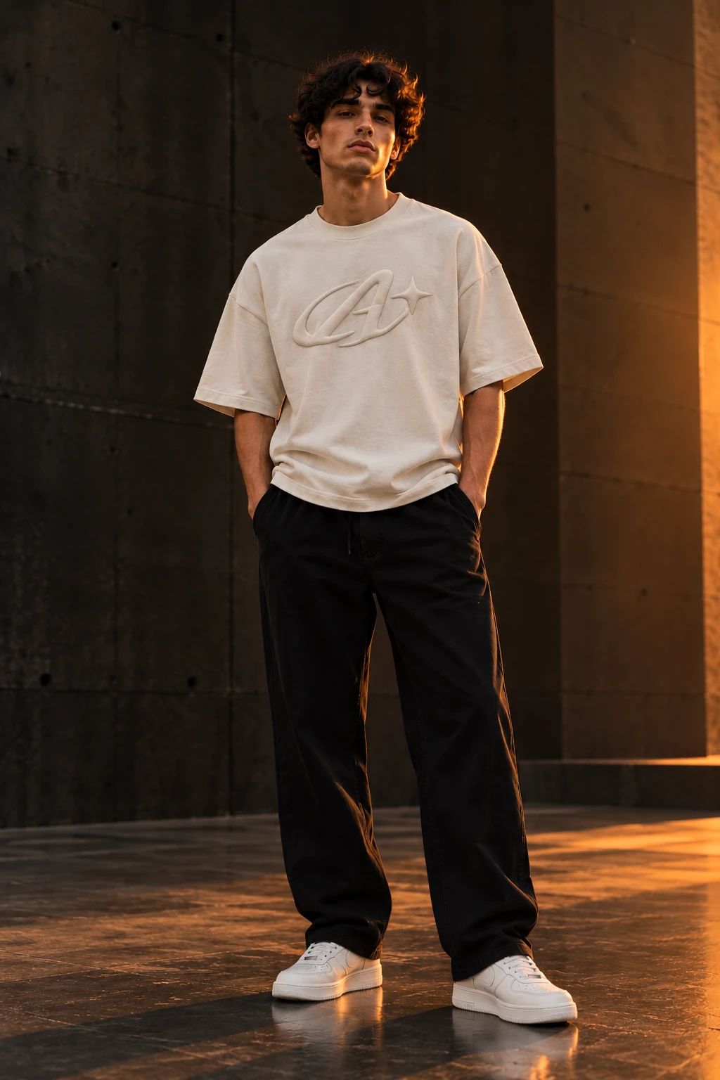 Model wearing a boxy oversized heavyweight cotton t-shirt